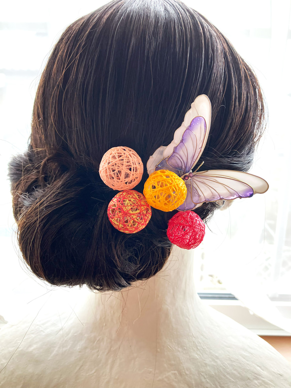 桜と蝶と糸玉の髪飾り 14枚目の画像