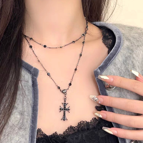 ファッションシンプルブラック かっこいい十字架ネックレス ネックレス 