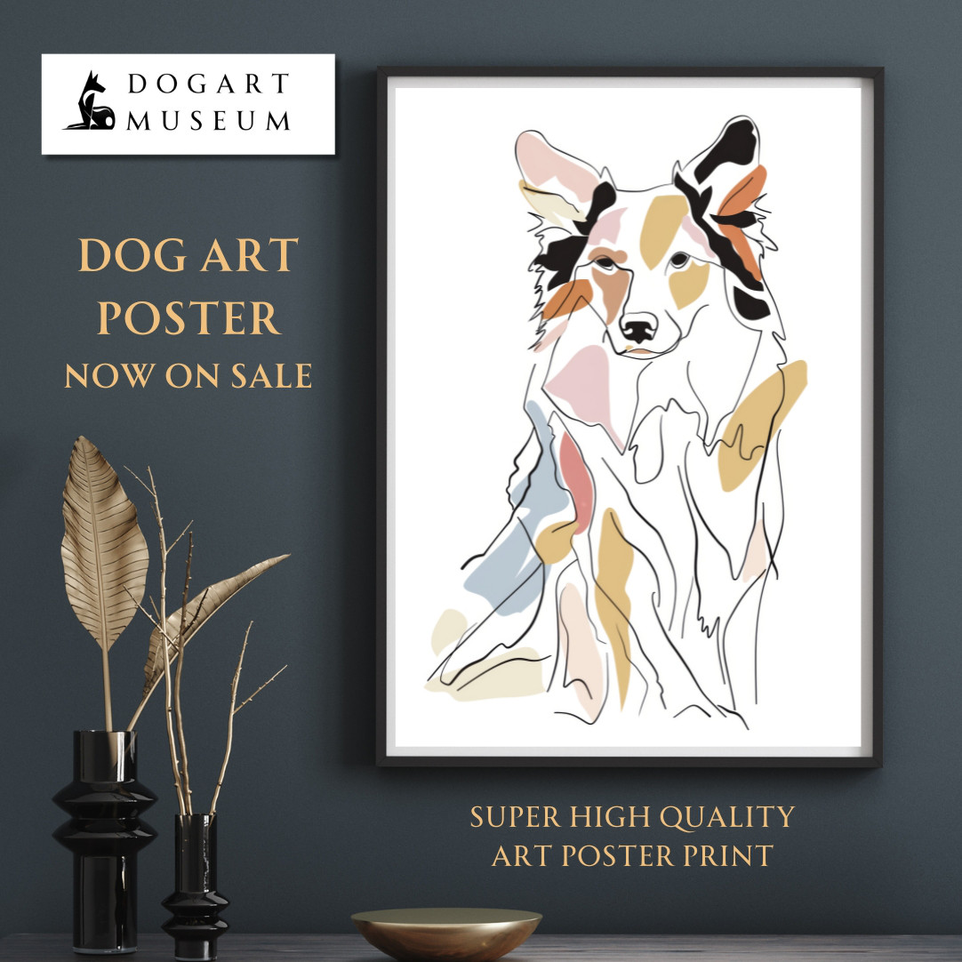 【犬と線 - ボーダーコリー犬 No.3】モダンアートポスター ラインアート 犬の絵 犬の絵画 犬のイラスト        Ω