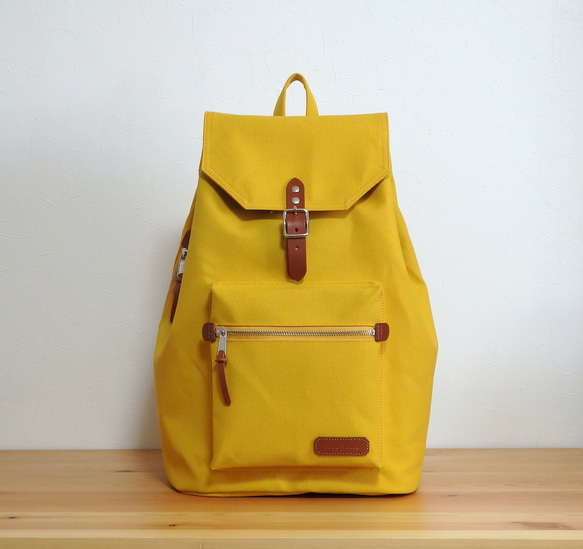 ハンドメイド　リュック 受注制作】弱撥水加工8号帆布 リュックサック マスタード
