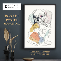 【犬と線 - ペキニーズ犬 No.1】モダンアートポスター ラインアート 犬の絵 犬の絵画 犬のイラスト 1枚目の画像