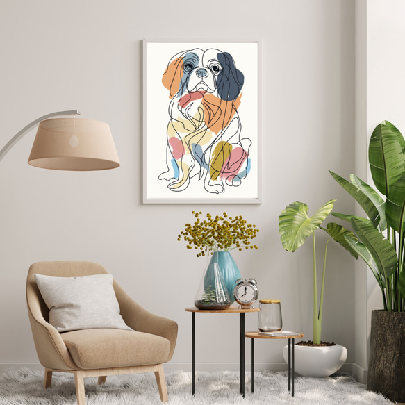 【犬と線 - ペキニーズ犬 No.2】モダンアートポスター ラインアート 犬の絵 犬の絵画 犬のイラスト 7枚目の画像