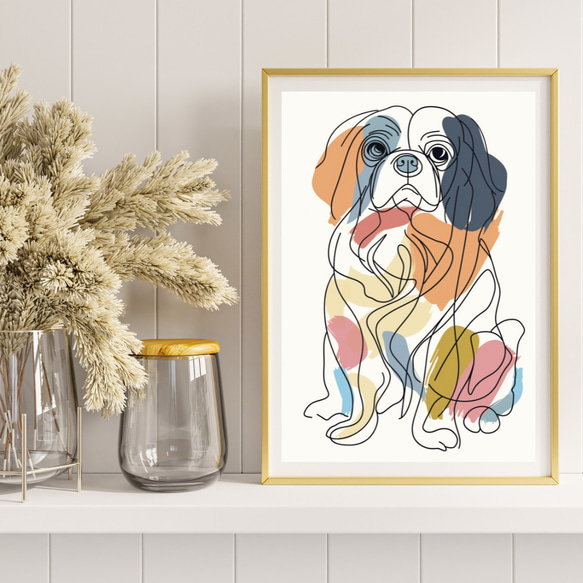 【犬と線 - ペキニーズ犬 No.2】モダンアートポスター ラインアート 犬の絵 犬の絵画 犬のイラスト 8枚目の画像