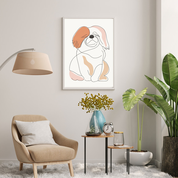 【犬と線 - ペキニーズ犬 No.3】モダンアートポスター ラインアート 犬の絵 犬の絵画 犬のイラスト 7枚目の画像