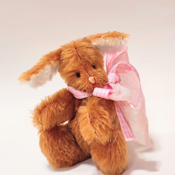 ピンクのうさぎ☆毛先が濃いピンクに染まったモヘア 20cm テディ