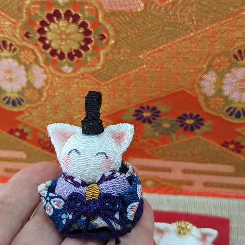 微笑む白ねこのお雛様 ちりめん細工ネコのお雛様 猫の雛人形 ひな人形