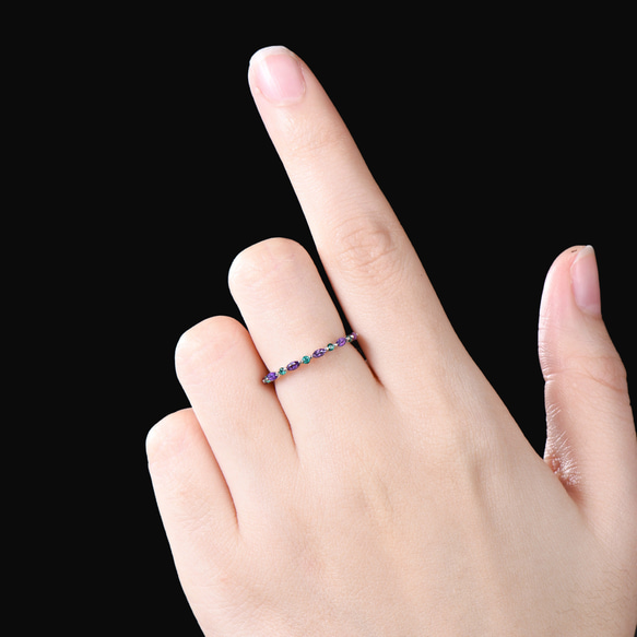 ミニマリスト 2 月の誕生石天然アメジスト結婚指輪ユニークな 5 月の誕生石エメラルドリング誕生日ギフト 5枚目の画像