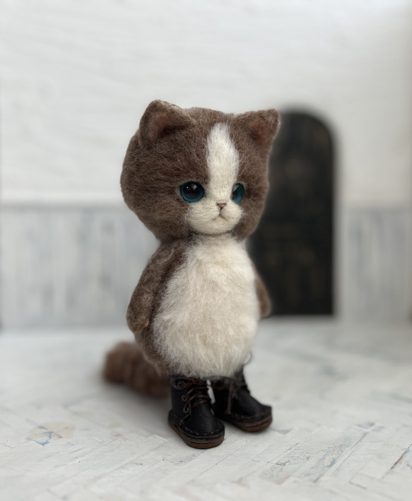 Hさまご予約商品　うさ耳帽子のごーぐるにゃんこ 　羊毛フェルト 猫　ぬいぐるみ 10枚目の画像