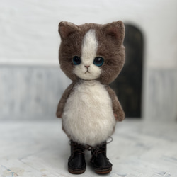 Hさまご予約商品　うさ耳帽子のごーぐるにゃんこ 　羊毛フェルト 猫　ぬいぐるみ 9枚目の画像