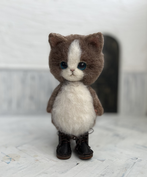 Hさまご予約商品　うさ耳帽子のごーぐるにゃんこ 　羊毛フェルト 猫　ぬいぐるみ 9枚目の画像