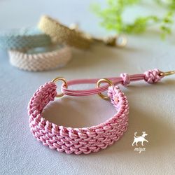 パラコード首輪　ハーフチョーク　太め　ネイビー×ピンク　№048 パラコード首輪 シングル編み軽量 ハーフチョークタイプ