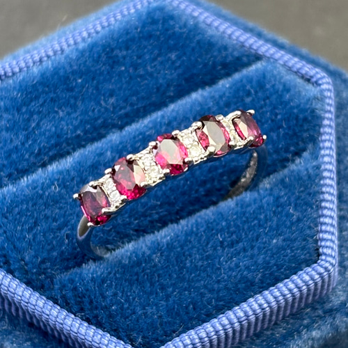 天然宝石「赤紫」ガーネット☆SV925シルバー ハーフエタニティリング