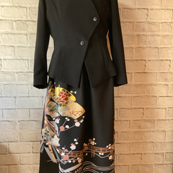 梅の花　黒留袖リメイク　絹　ギャザースカート 8枚目の画像