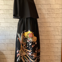 梅の花　黒留袖リメイク　絹　ギャザースカート 6枚目の画像