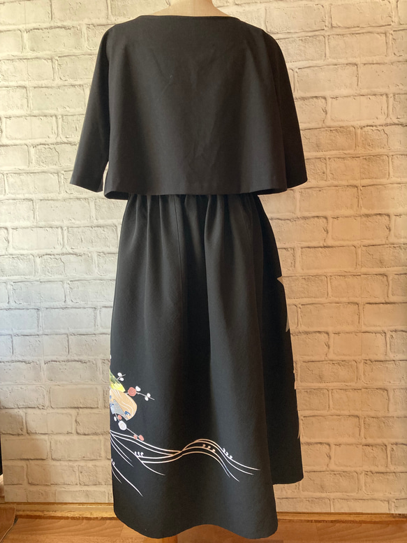 梅の花　黒留袖リメイク　絹　ギャザースカート 4枚目の画像