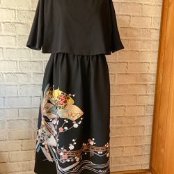 梅の花　黒留袖リメイク　絹　ギャザースカート 1枚目の画像