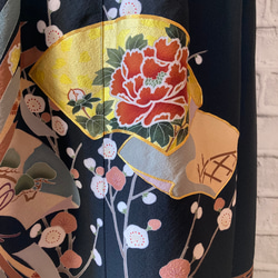 梅の花　黒留袖リメイク　絹　ギャザースカート 7枚目の画像