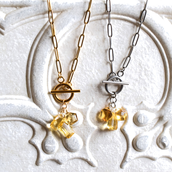 【選べる】陽だまり宝石質シトリン　3粒輝く　フロントマンテル　サージカルステンレス45㎝ネックレス 6枚目の画像