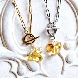 【選べる】陽だまり宝石質シトリン　3粒輝く　フロントマンテル　サージカルステンレス45㎝ネックレス 1枚目の画像