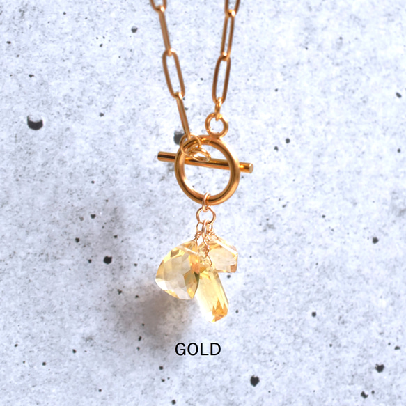 【選べる】陽だまり宝石質シトリン　3粒輝く　フロントマンテル　サージカルステンレス45㎝ネックレス 3枚目の画像