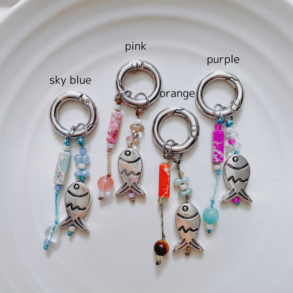 "fish and marble" keyring/ birthstone 選べる誕生石 ＆ チャーム キーリング 5枚目の画像