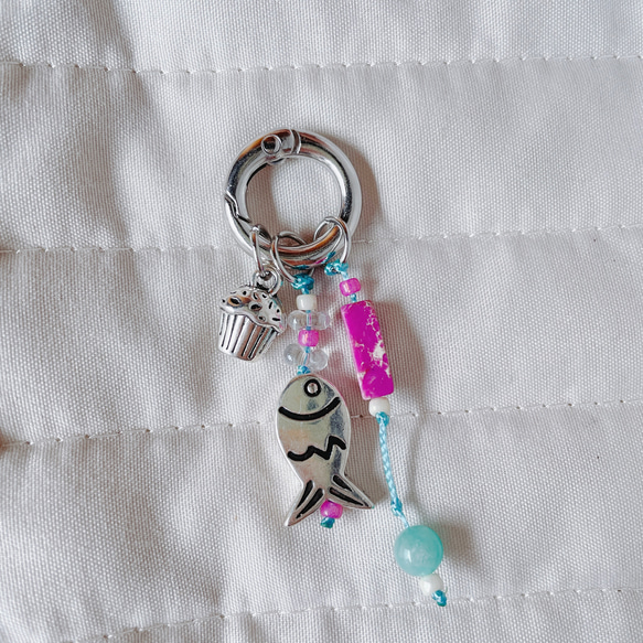 "fish and marble" keyring/ birthstone 選べる誕生石 ＆ チャーム キーリング 15枚目の画像