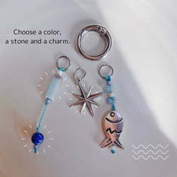 "fish and marble" keyring/ birthstone 選べる誕生石 ＆ チャーム キーリング 4枚目の画像