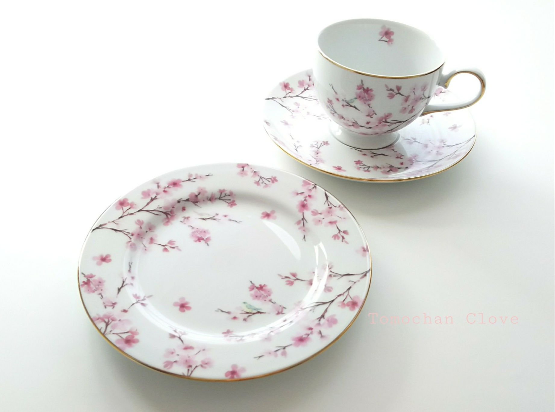 桜のティーセット(カップ&ソーサー1客、プレート1枚) 【この品限り】値下げ6200円→5300円