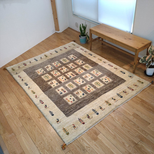 新規入荷】ペルシャ ギャッベ リビング アイボリー 196x152cm パネル