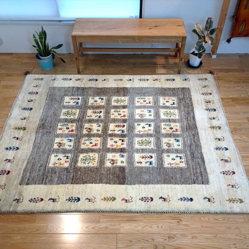 新規入荷】ペルシャ ギャッベ リビング アイボリー 196x152cm パネル