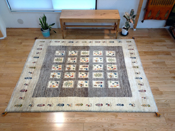 新規入荷】ペルシャ ギャッベ リビング アイボリー 196x152cm パネル