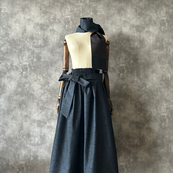 着物リメイクギャザースカート & ストール〜四季で心地良い上質大島紬素材〜kimono remake skirt 4枚目の画像