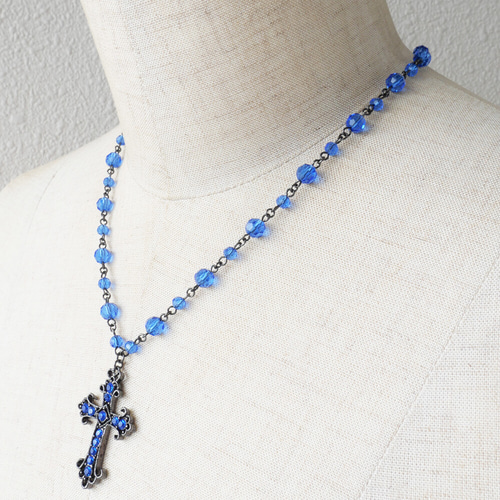 青 十字架 ブルー クリスタル クロス ネックレス ネックレス