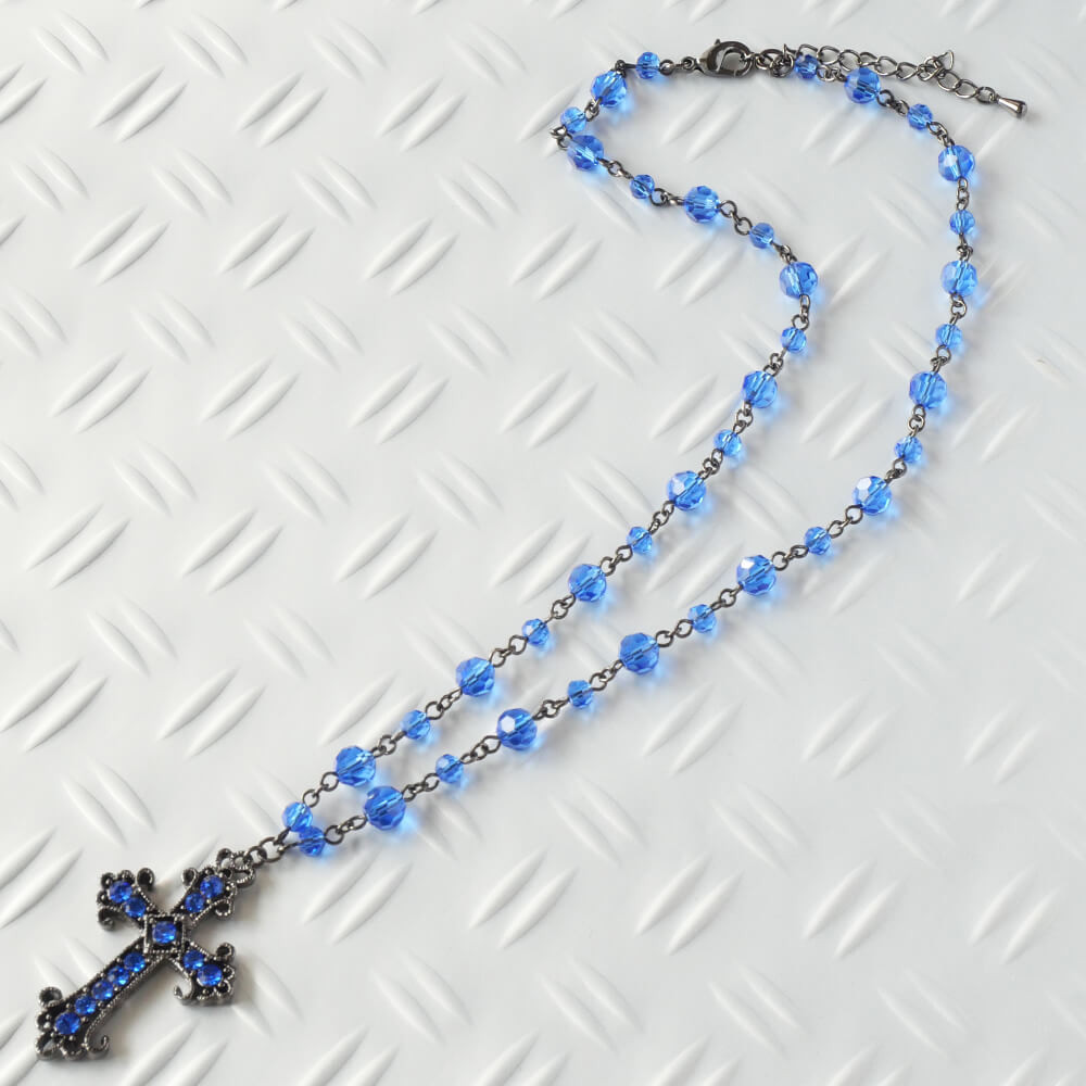 青 十字架 ブルー クリスタル クロス ネックレス ネックレス