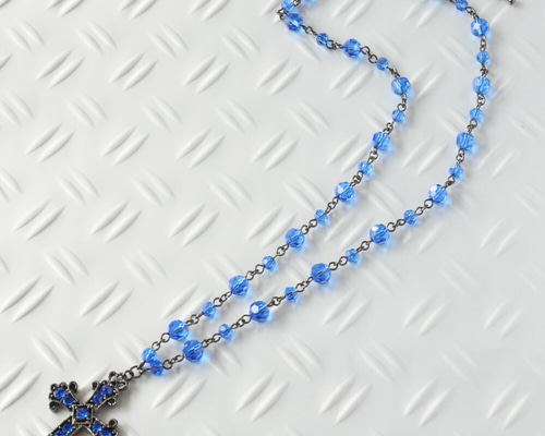 青 十字架 ブルー クリスタル クロス ネックレス ネックレス