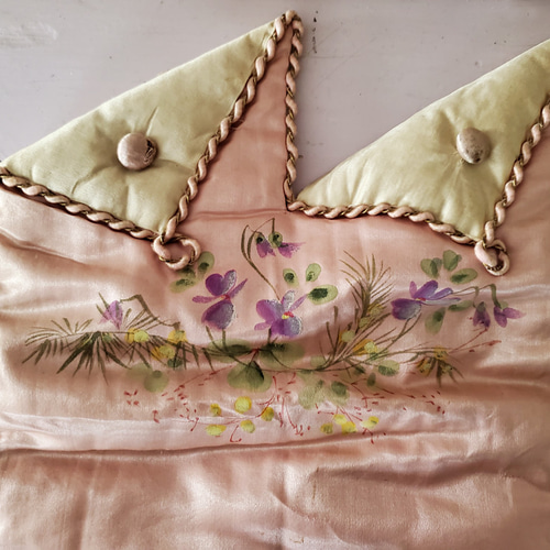 フランスアンティーク ハンキーケース スミレとミモザ ハンドペイント