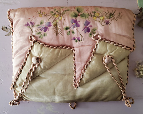 フランスアンティーク ハンキーケース スミレとミモザ ハンドペイント