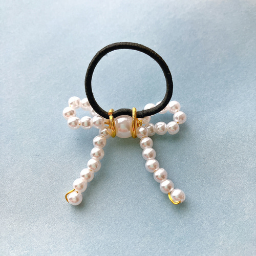 リボンヘアゴム ビーズリボン パール 2個セット ヘアゴム