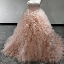 高品質！蓬鬆婚紗，淺粉紅色，柔軟薄紗，柔軟分層薄紗裙，婚禮/招待會 第3張的照片
