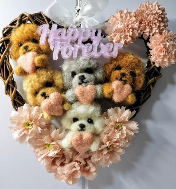 羊毛フェルト トイプードル リース トイプードル レッド 羊毛フェルト