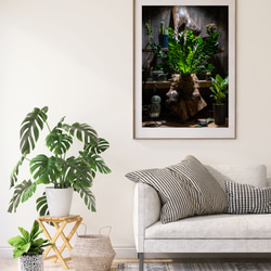 アスプレニウムと多肉植物　カフェ風　インテリアアートポスター　089 3枚目の画像