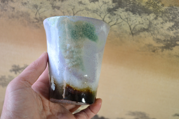 【新着！】三彩釉　フリーカップ(紫雲)　★萩焼　酒器　ギフト 1枚目の画像