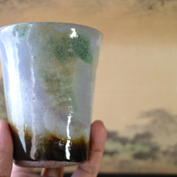 【新着！】三彩釉　フリーカップ(紫雲)　★萩焼　酒器　ギフト 3枚目の画像
