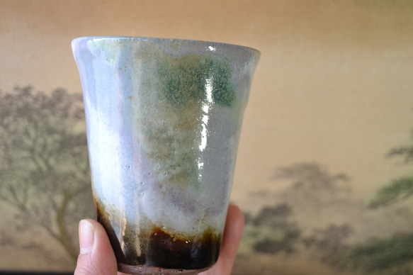 【新着！】三彩釉　フリーカップ(紫雲)　★萩焼　酒器　ギフト 5枚目の画像
