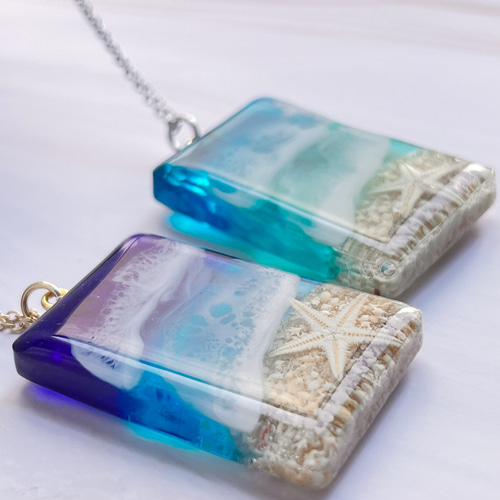 キーホルダー　ロングボード　海レジン　波　オリジナル　ハンドメイド 波を持ち歩く 海レジンアートのキーホルダー ネックレス さざ波