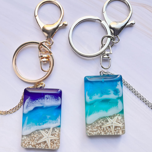 キーホルダー　サーフボード　海　波　レジン　オリジナル　ハンドメイド サーフボード型レジン・レザーストラップ | ハワイアン雑貨通販