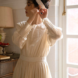 ヴィンテージ ワンピース 2色 贅沢にフラワーの刺繍とレース ビンテージ風ロング