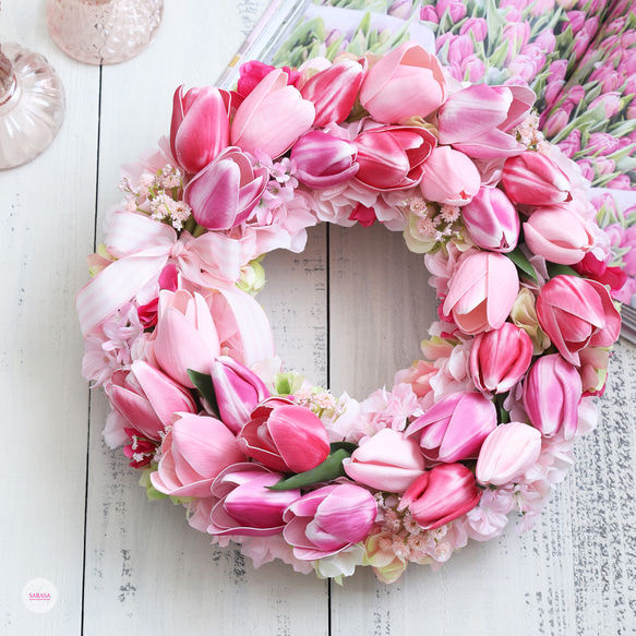 ピンクチューリップのリース（直径約32cm） リース sarasa style 通販