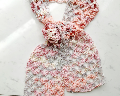 ハンドメイド　花モチーフ　ピンクのストール シルク花モチーフストール