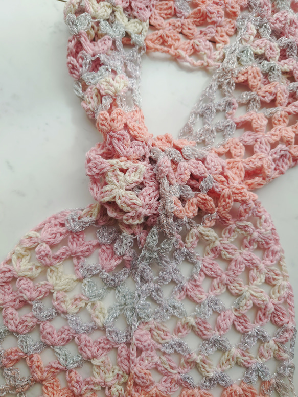 ストール お花模様 バタフライ 蝶 ピンク オレンジ 夏 Summer 編み 手編み 編み物 母の日 プレゼント 2枚目の画像